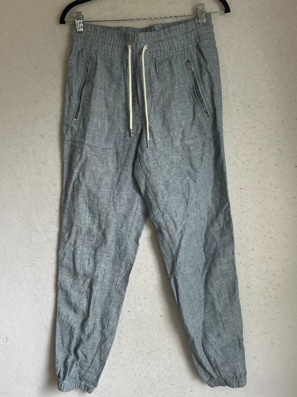 Athleta Cabo Linen Jogger Pants Sz 2 Chambray Blue 100% Linen Coastal Athleisure